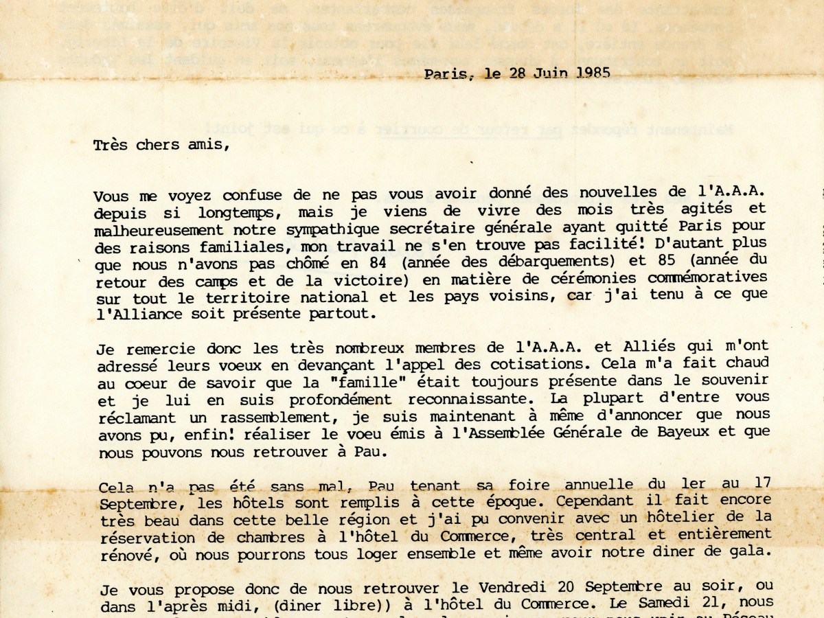 Lettre de AAA du 28 juin&nbsp;1985